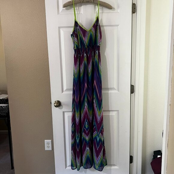 Bebe New Maxi Dress Purple and Green - Size S - Picture 1 of 6